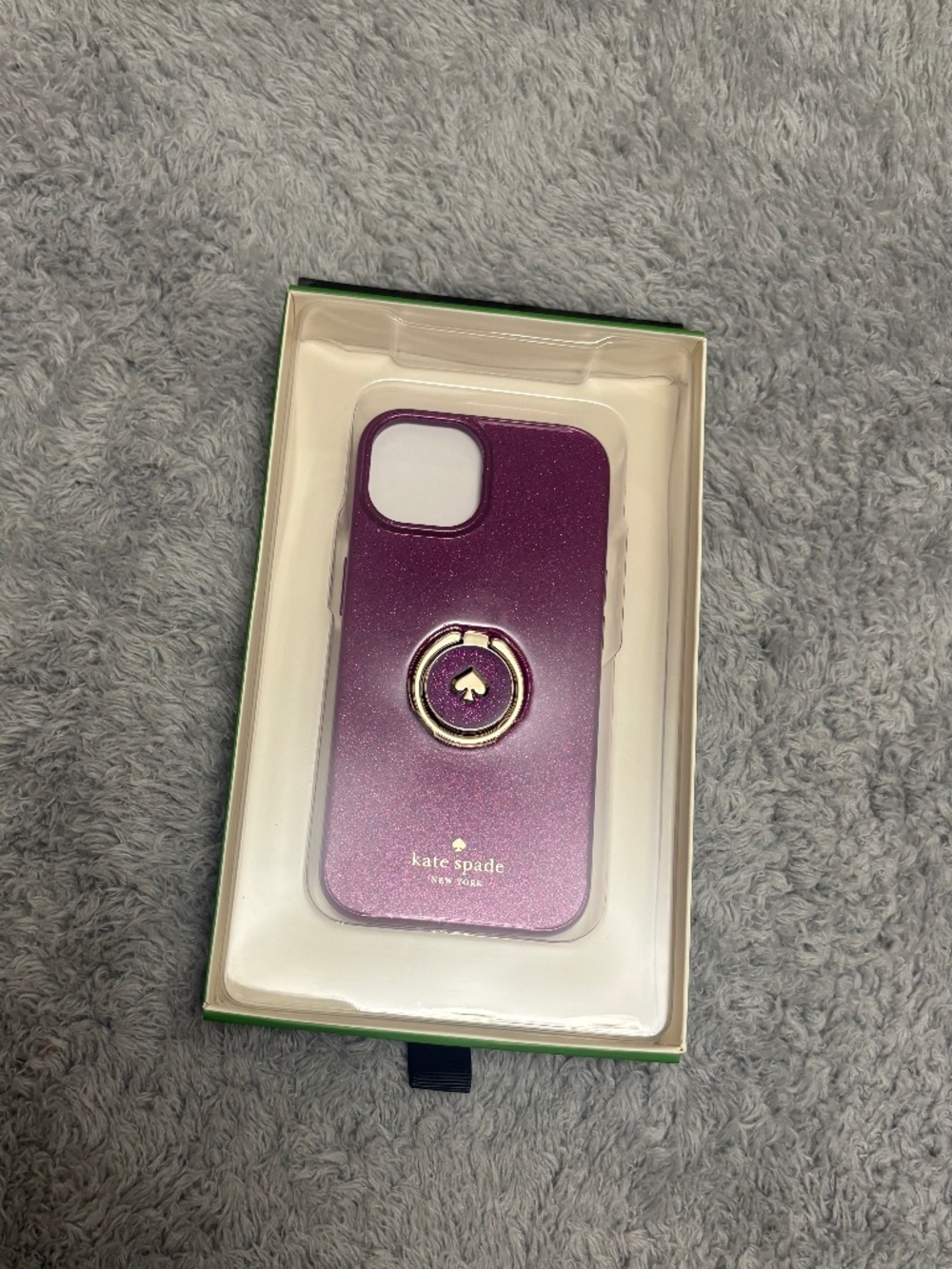 Kate Spade Purple Glitter iPhone 15 Phone Case & Ring Stand